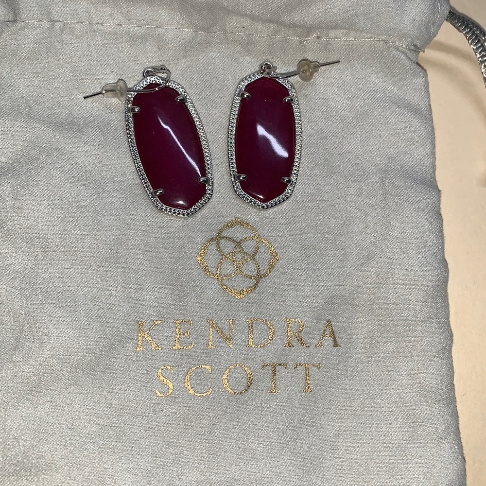 Kendra Scott Elle Silver Drop Earrings in Maroon Jade
